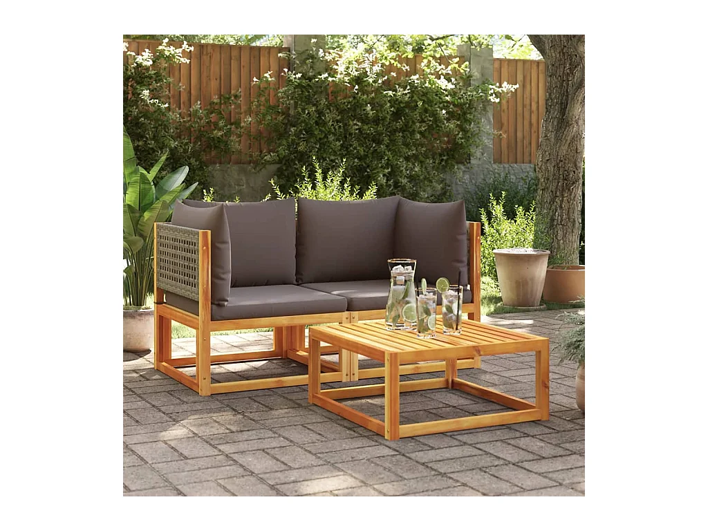 Canapés d'angle de jardin et coussins 2 pièces bois massif d'acacia