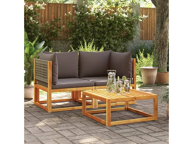 Sofás de esquina jardín con cojines 2 piezas madera maciza acacia