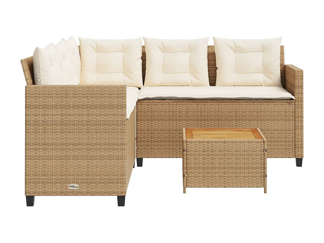 Tuinbank met tafel en kussens L-vormig poly rattan beige