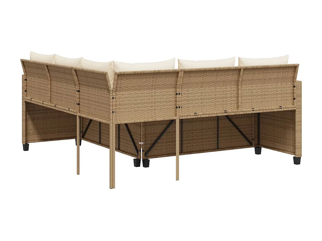 Sofá de jardín en forma de L con mesa y cojines ratán PE beige