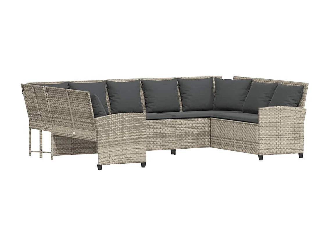 Tuinbank met kussens poly rattan lichtgrijs