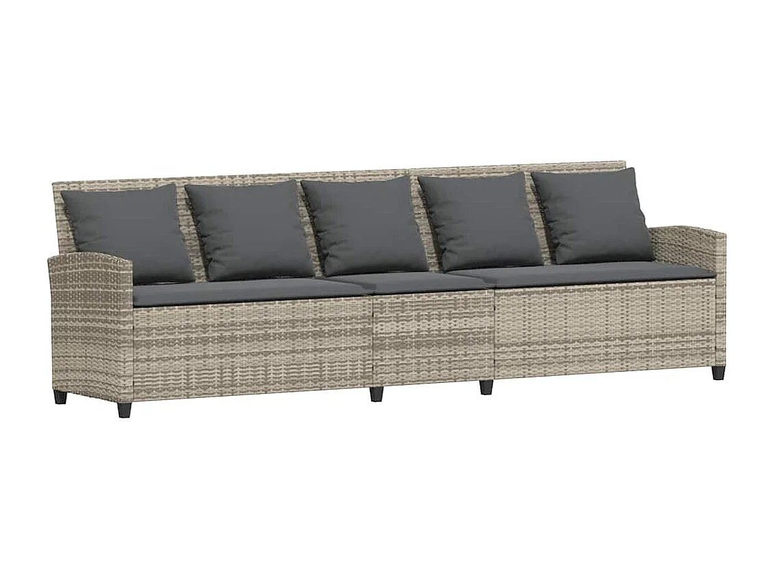 Tuinbank met kussens poly rattan lichtgrijs