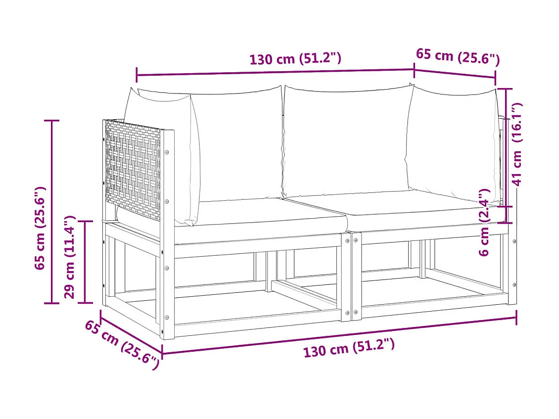 Canapés d'angle de jardin et coussins 2 pièces bois massif d'acacia