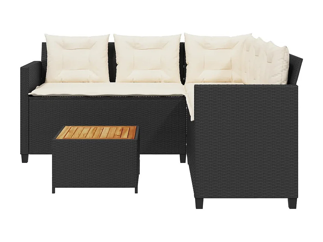 Canapé de jardin avec table et coussins en forme de L noir
