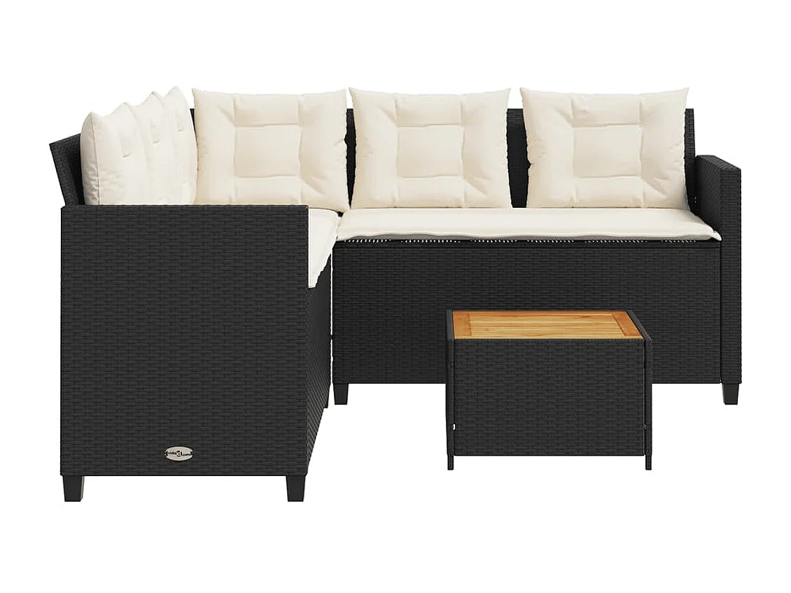 Canapé de jardin avec table et coussins en forme de L noir