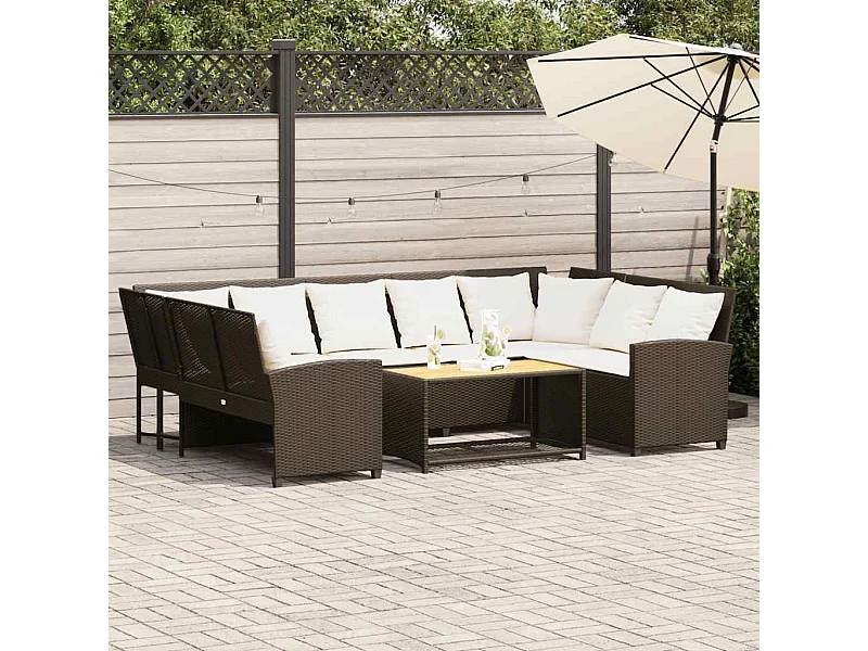 Tuinbank met kussens poly rattan bruin