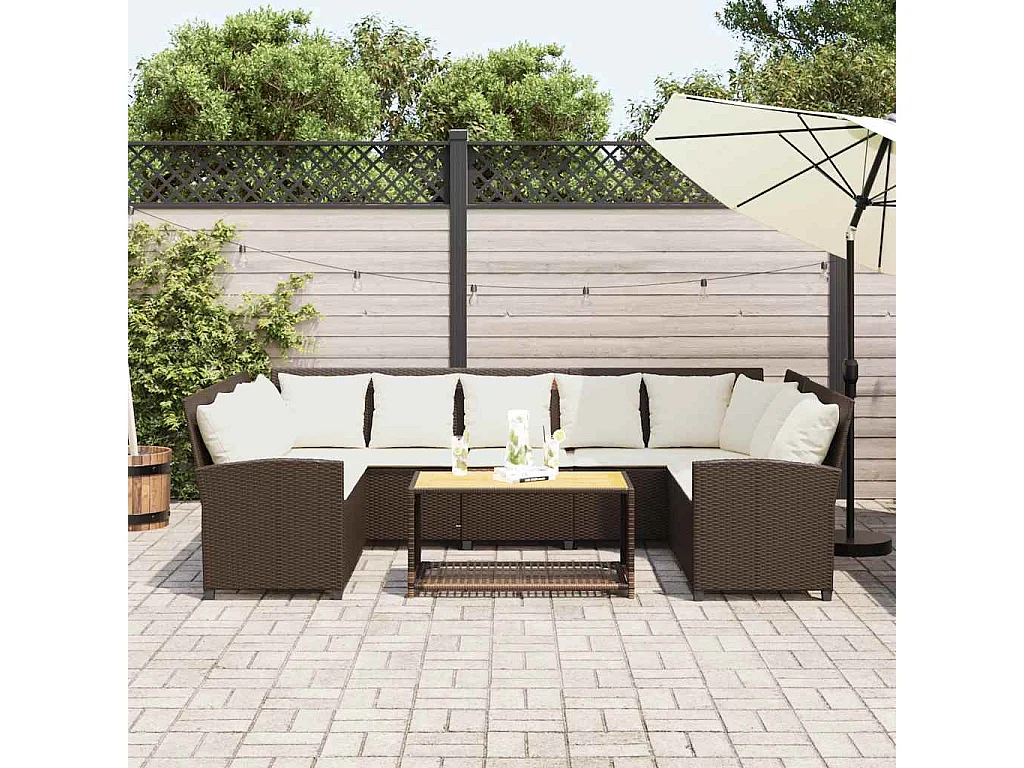 Tuinbank met kussens poly rattan bruin