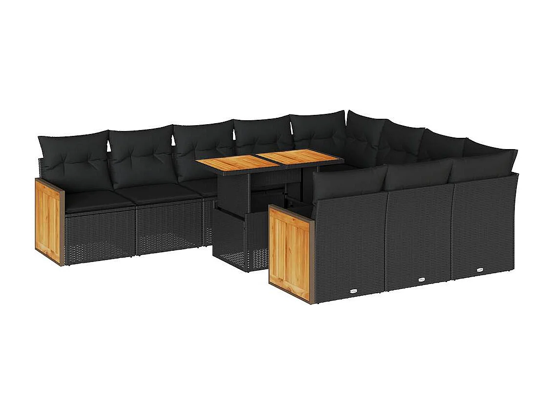 Set sofás jardín y cojines 11 piezas ratán sintético acacia negro