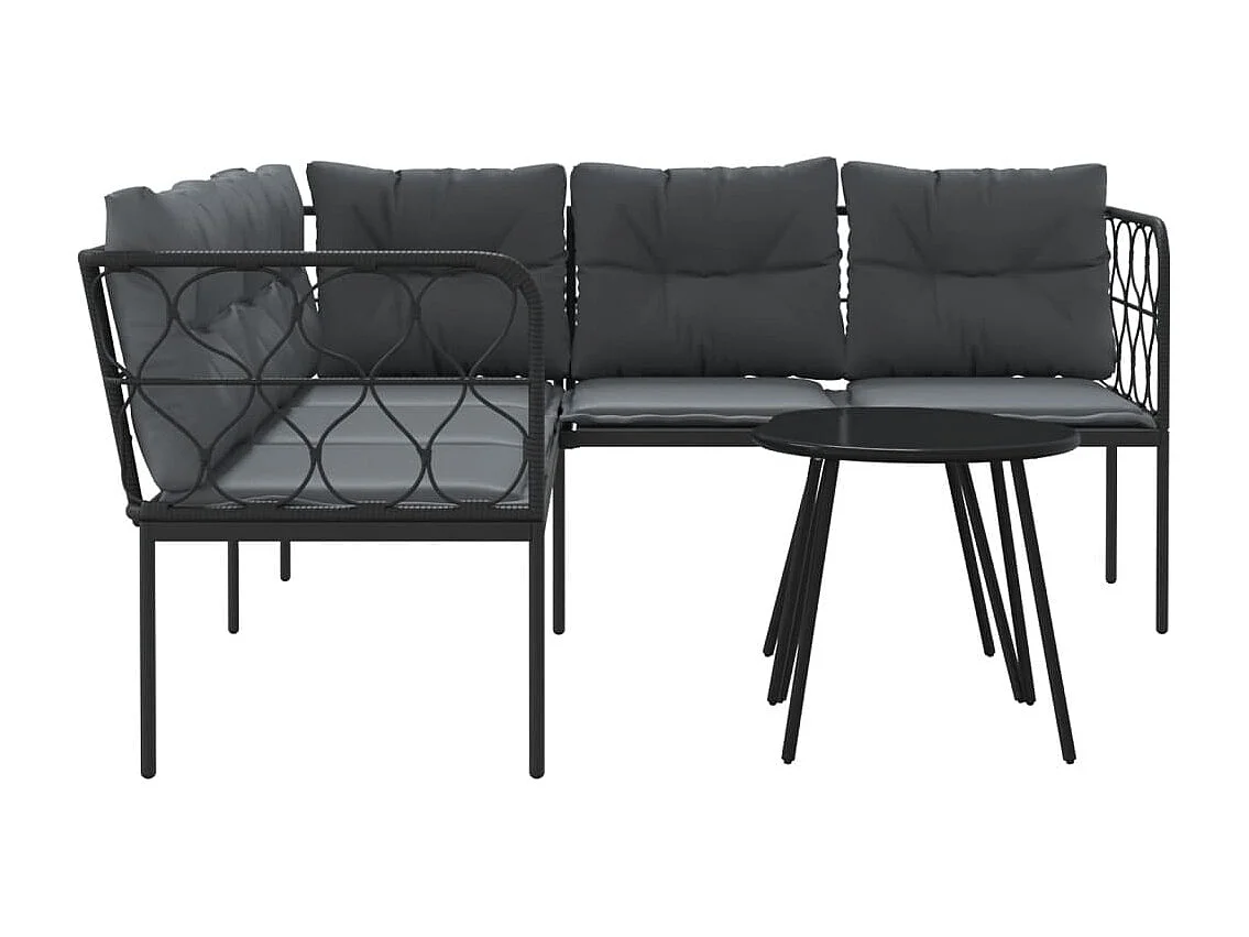 Ensemble de canapés de jardin et coussins noir acier textilène