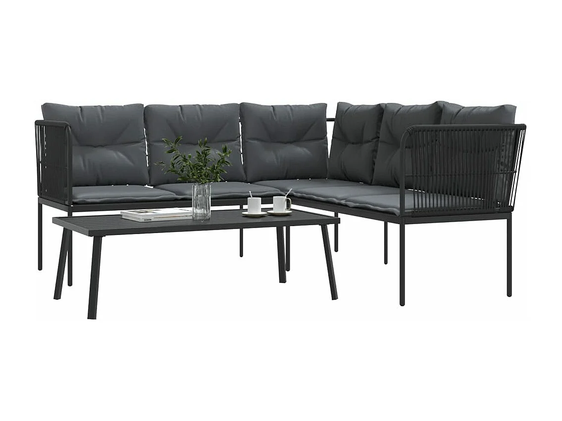 Loungeset met kussens staal en textileen zwart