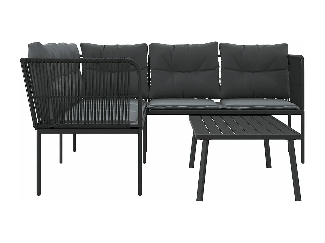 Loungeset met kussens staal en textileen zwart