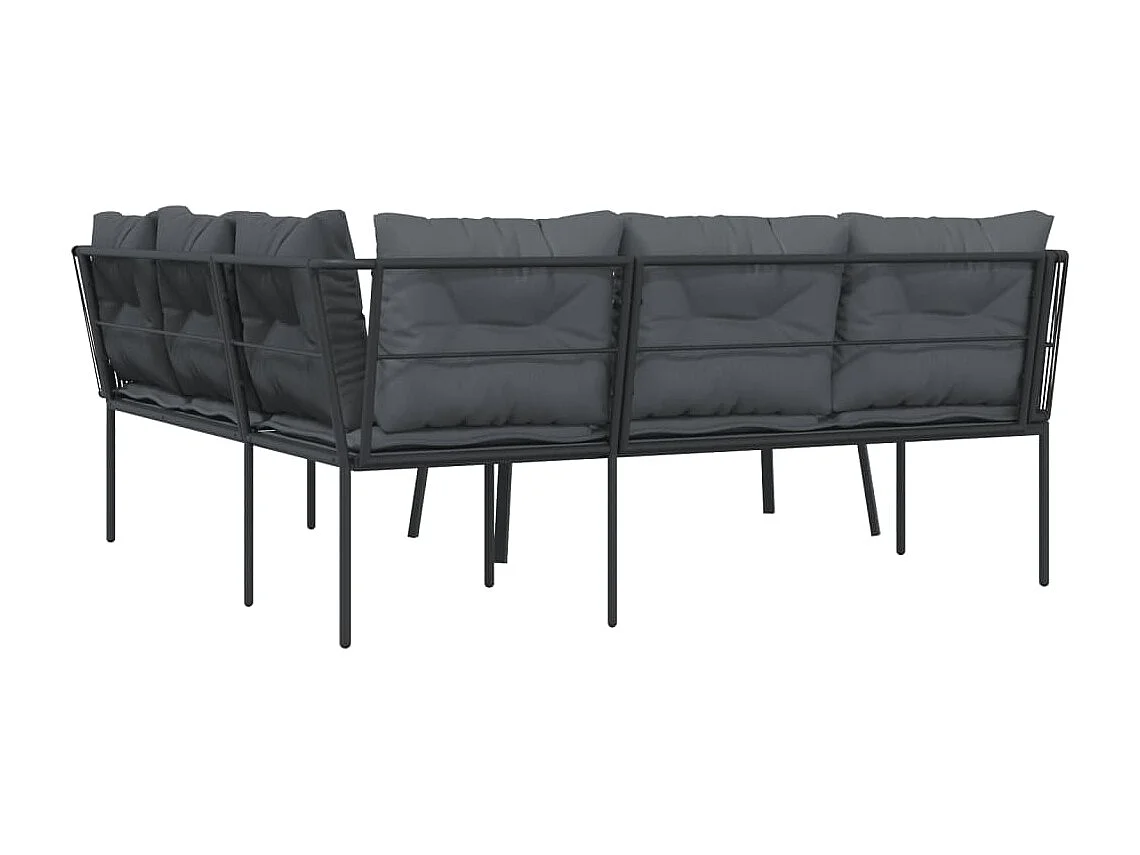 Loungeset met kussens staal en textileen zwart