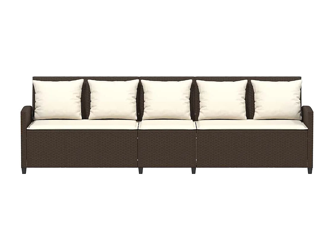Tuinbank 5-zits met kussens poly rattan bruin