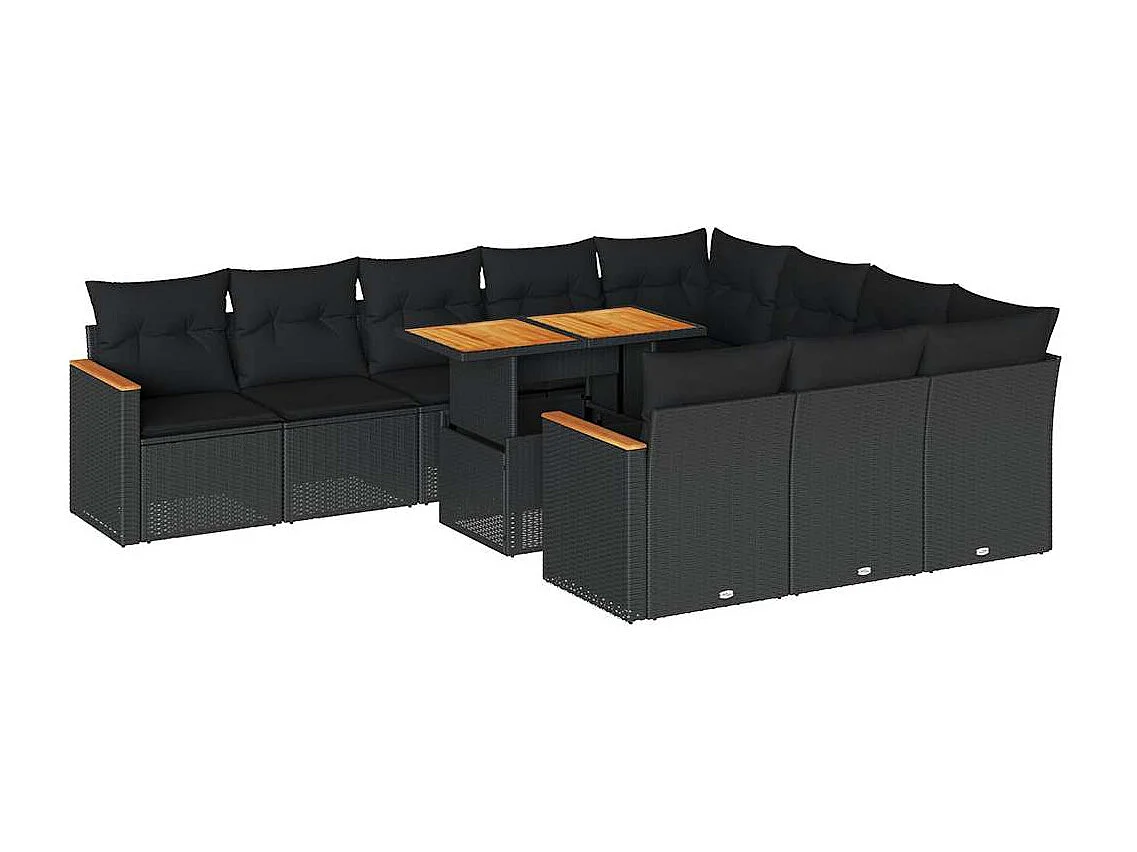 Set sofás jardín y cojines 11 piezas ratán sintético acacia negro
