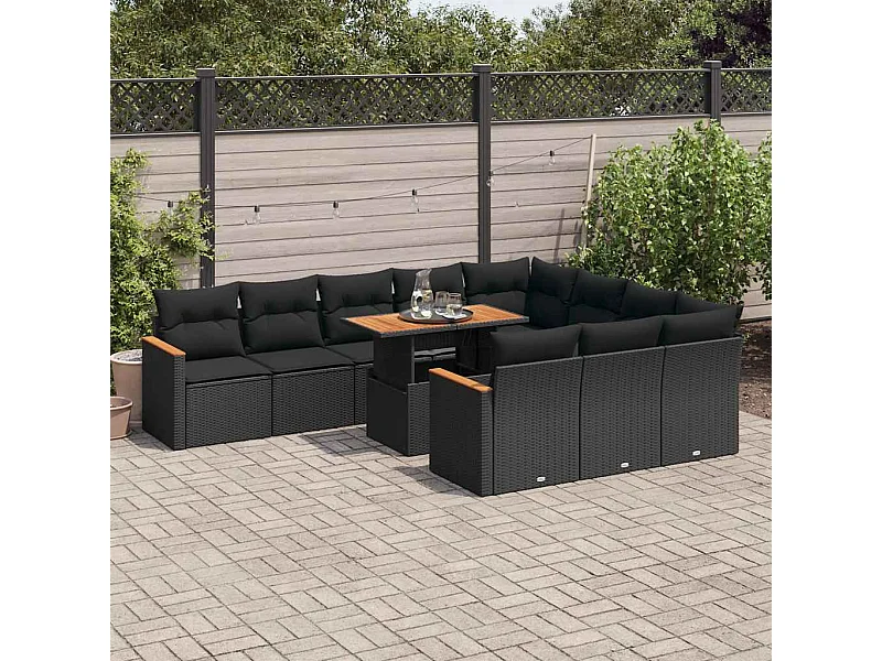 Set sofás jardín y cojines 11 piezas ratán sintético acacia negro