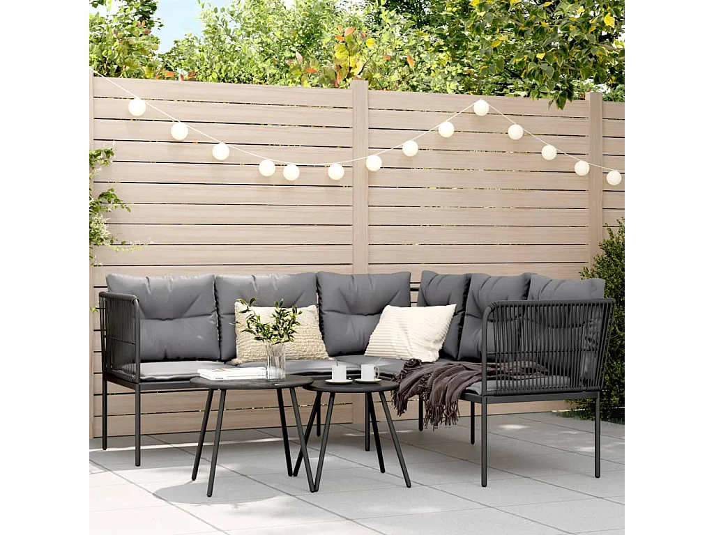 Loungeset met kussens staal en textileen zwart