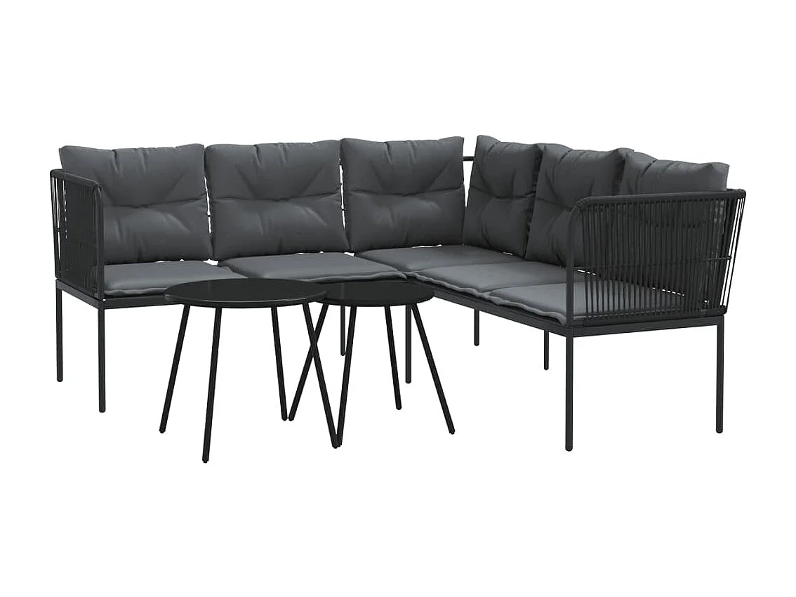 Loungeset met kussens staal en textileen zwart