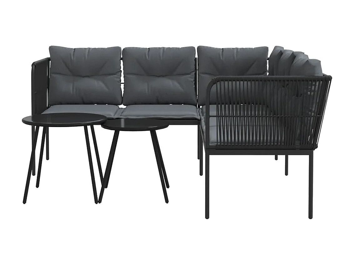 Loungeset met kussens staal en textileen zwart