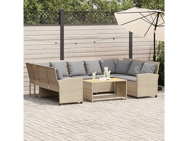 Tuinbank met kussens poly rattan beige