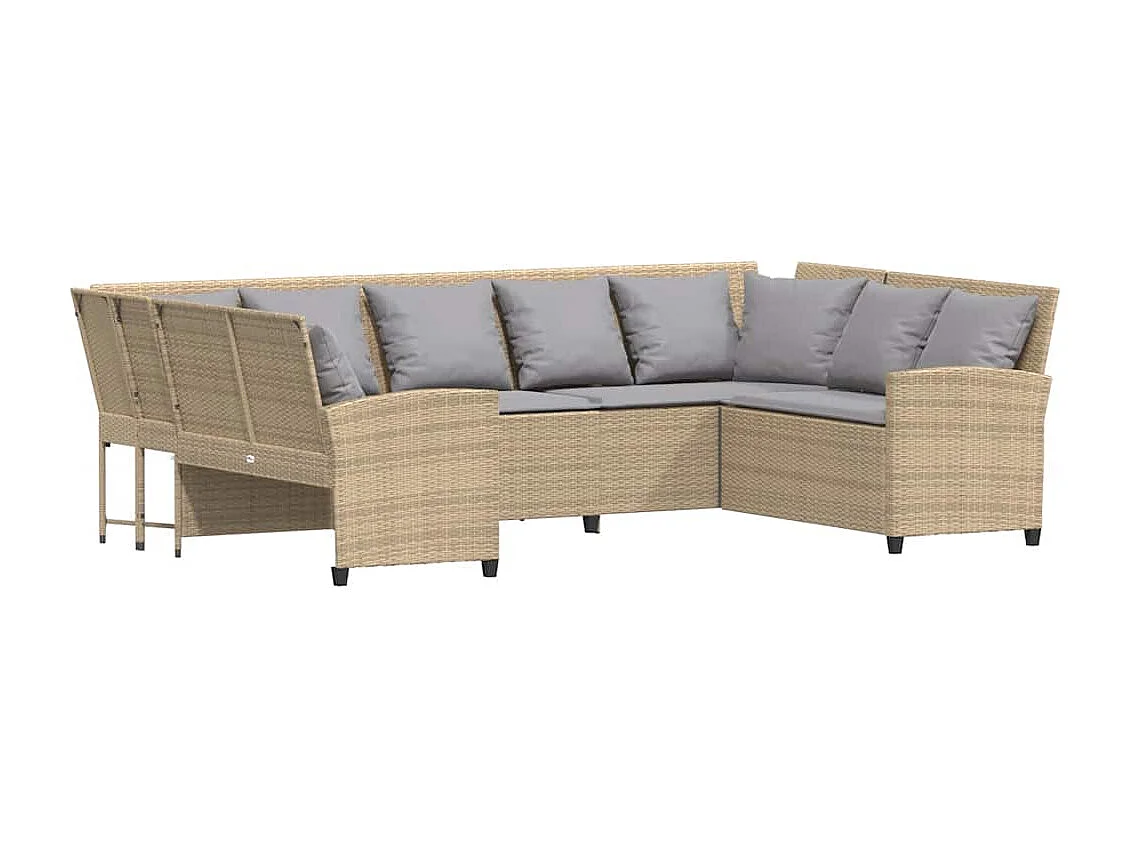 Canapé de jardin avec coussins beige résine tressée