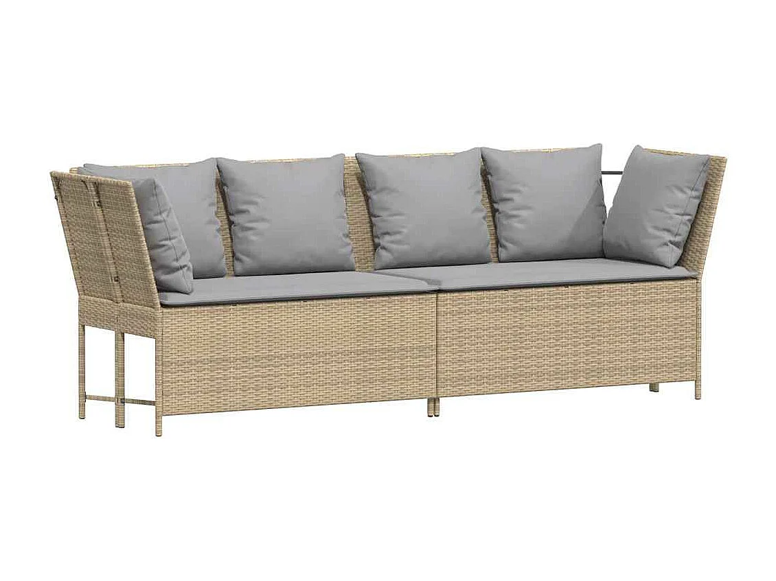 Canapé de jardin avec coussins beige résine tressée