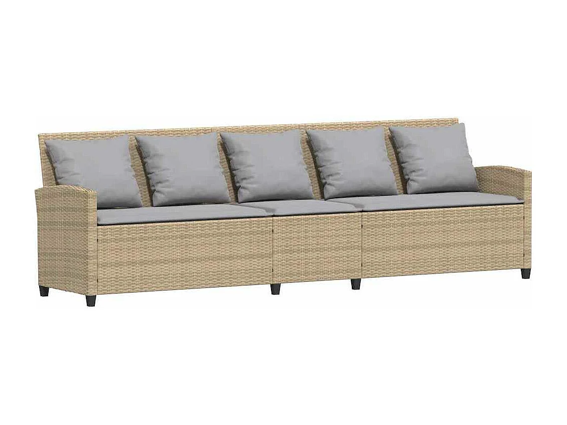 Canapé de jardin avec coussins beige résine tressée