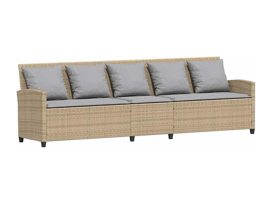 Canapé de jardin avec coussins 5 places beige résine tressée