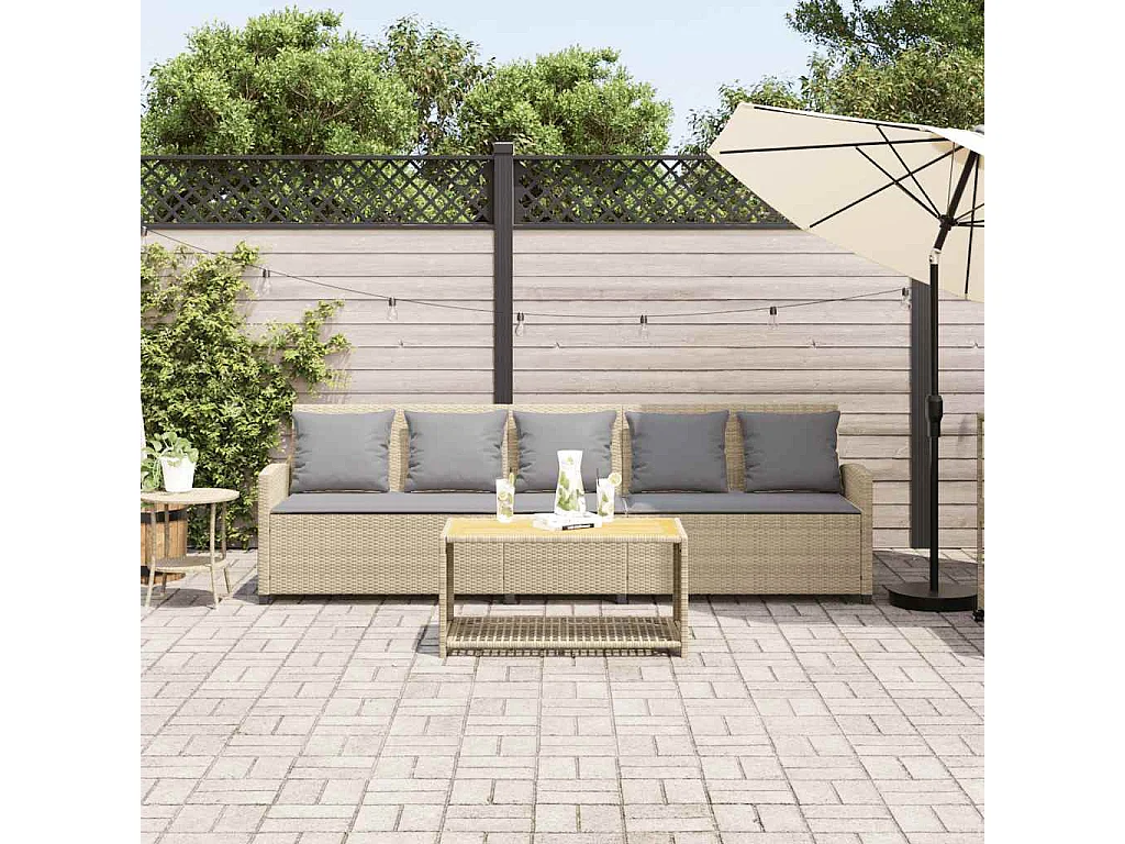 Canapé de jardin avec coussins 5 places beige résine tressée