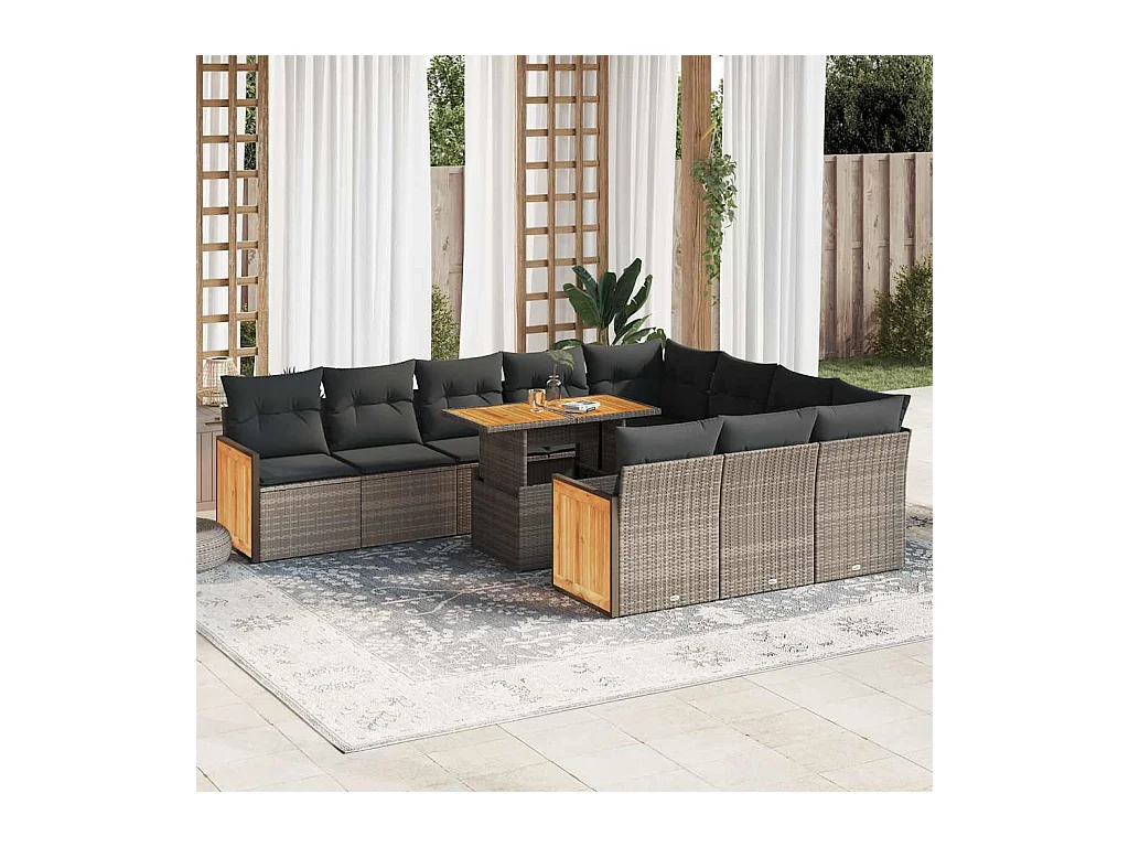 Ensemble de canapés de jardin 11 pièces et coussins rotin acacia