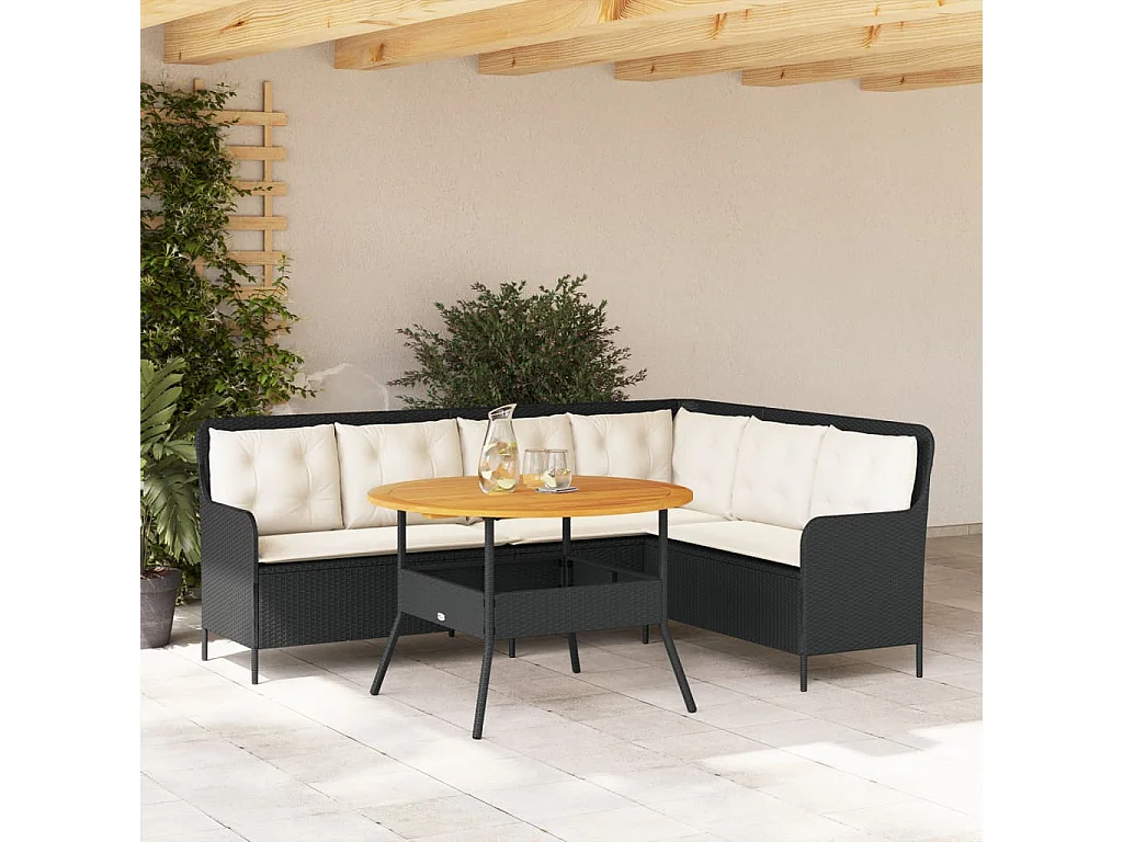 Set de sofás de jardín 2 piezas y cojines ratán sintético negro