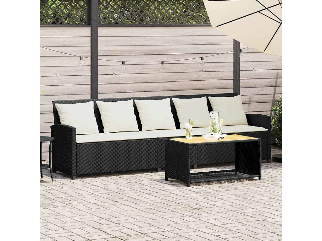 Canapé de jardin avec coussins 5 places noir résine tressée