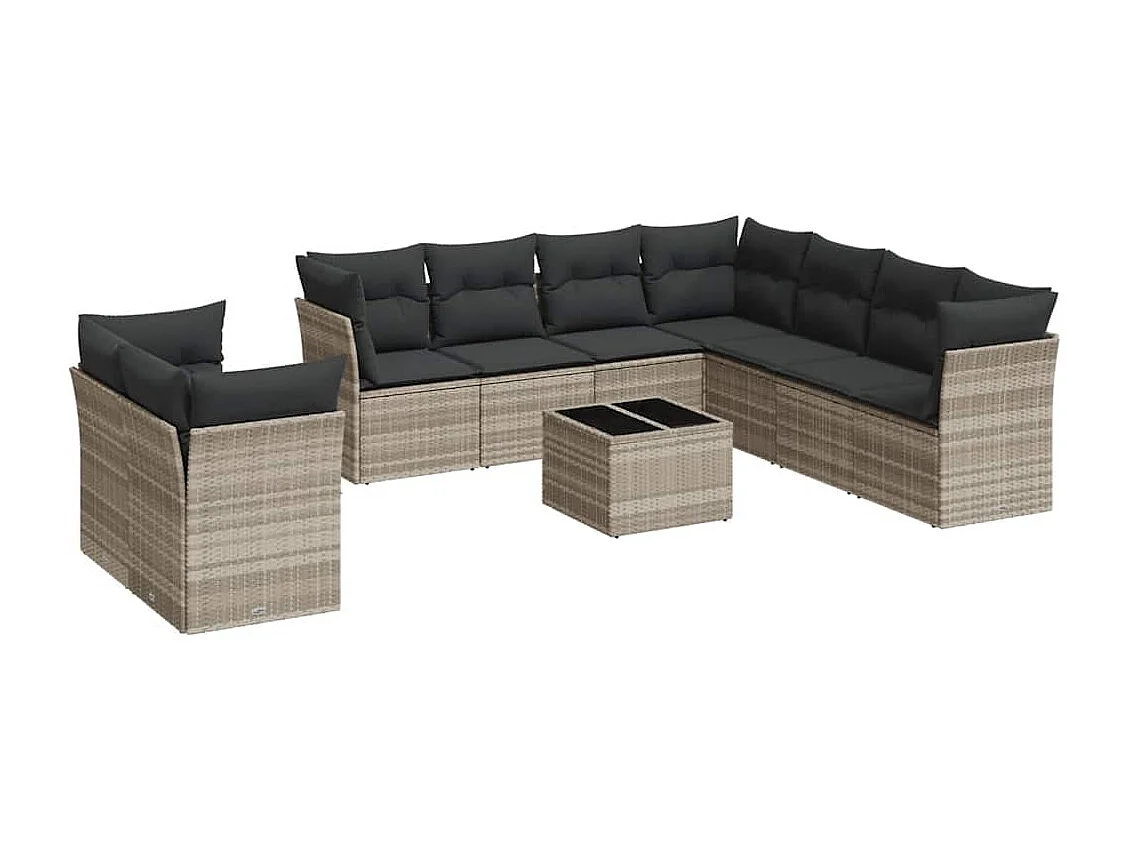 Salon de jardin avec coussins 10 pièces gris clair résine tressée