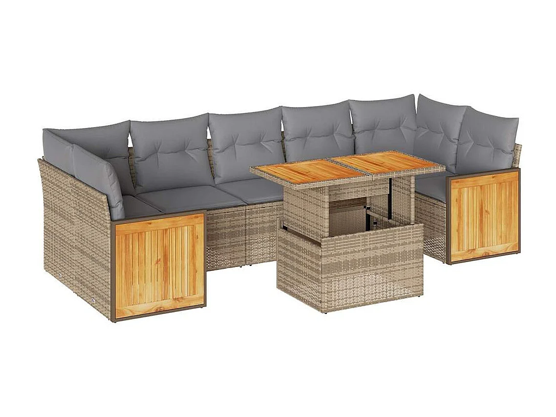 Set sofás jardín y cojines 8 piezas ratán sintético acacia beige