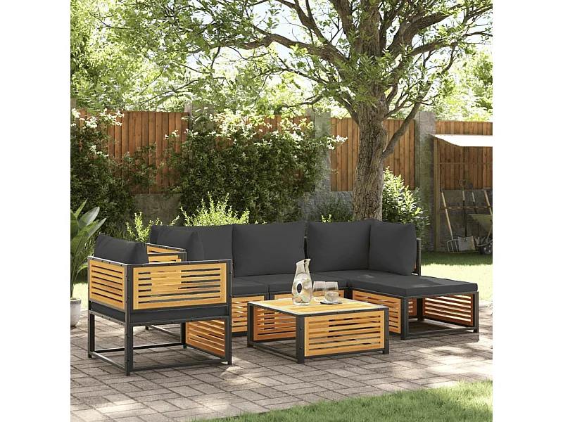 Salon de jardin avec coussins 6 pièces bois d'acacia solide