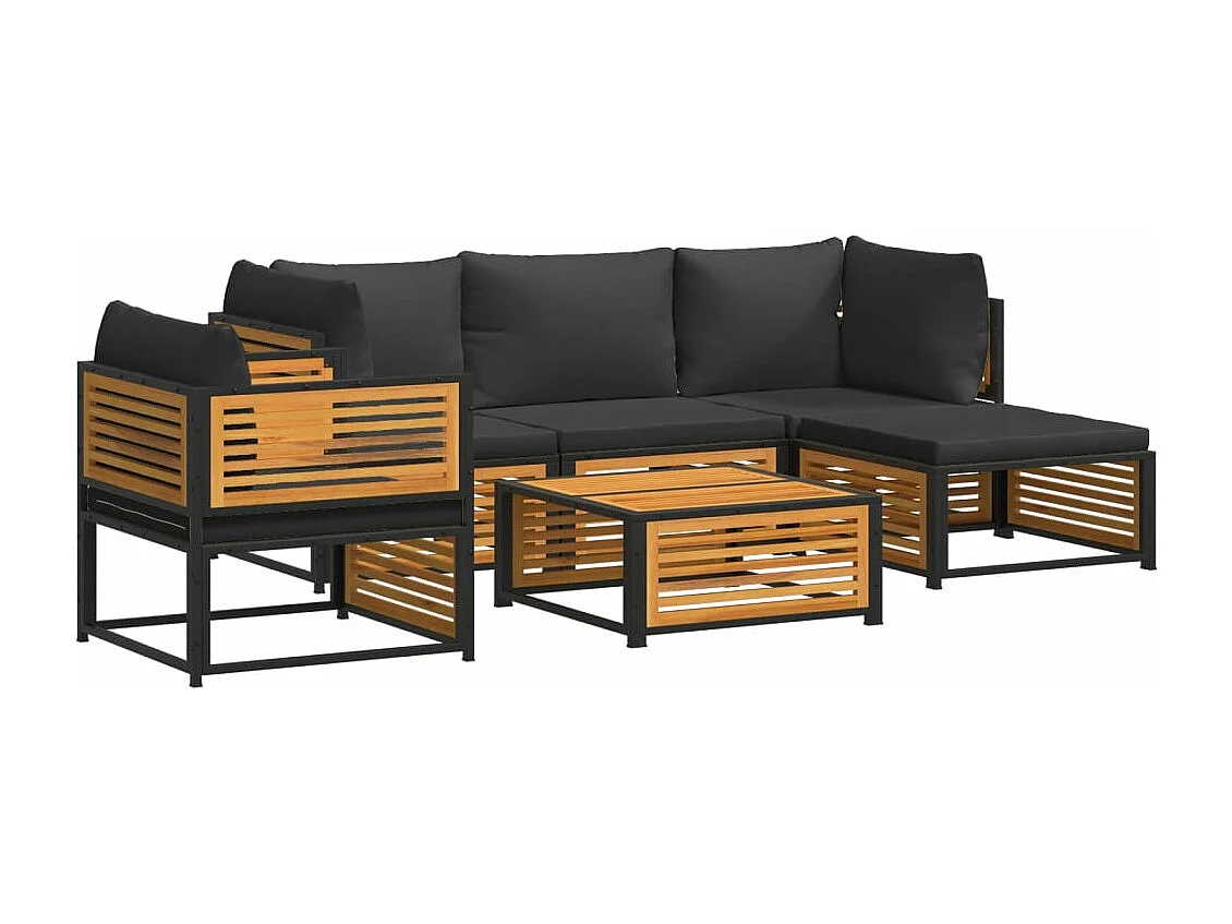 Salon de jardin avec coussins 6 pièces bois d'acacia solide