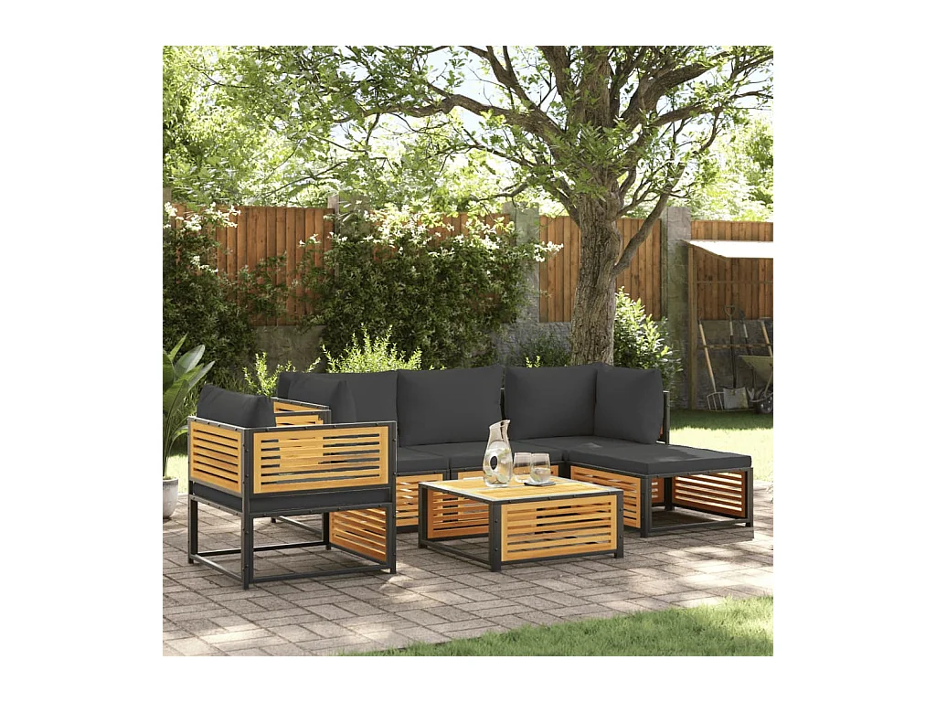 6 peças conjunto de sofás de jardim com almofadões acácia maciça