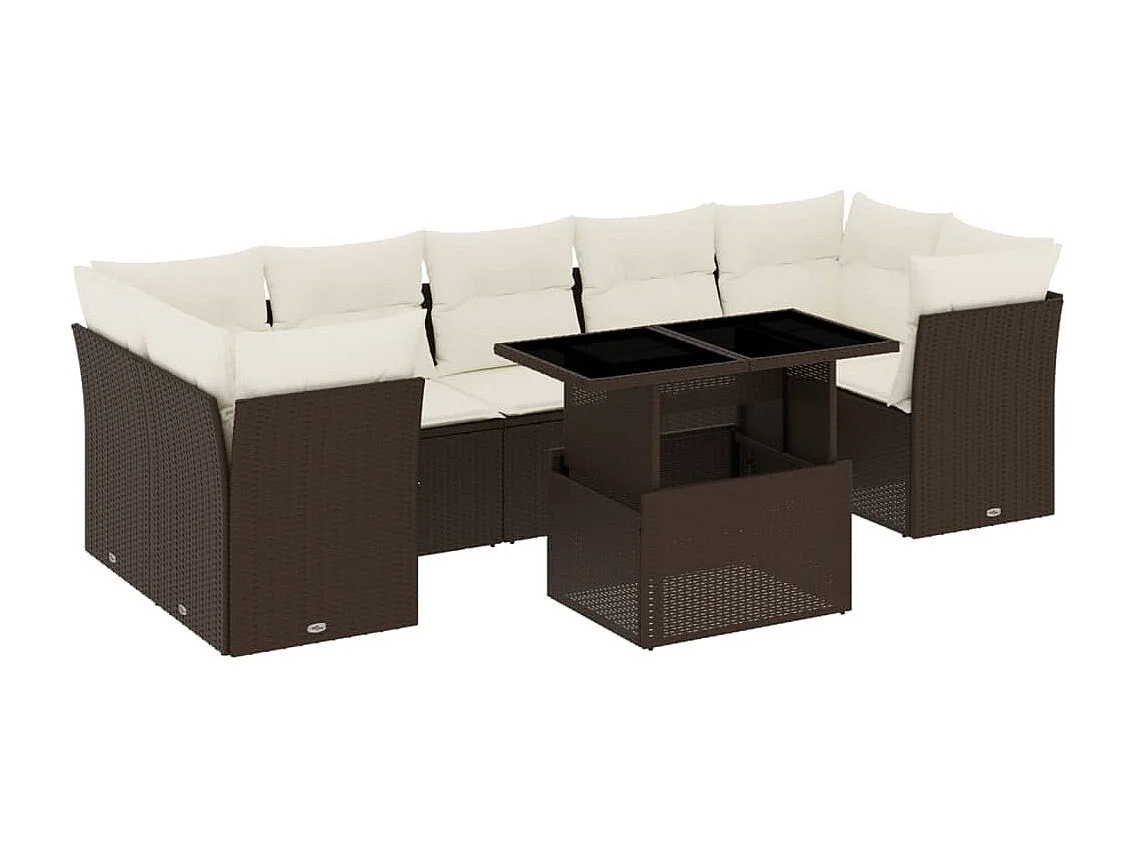 8-delige Loungeset met kussens poly rattan bruin