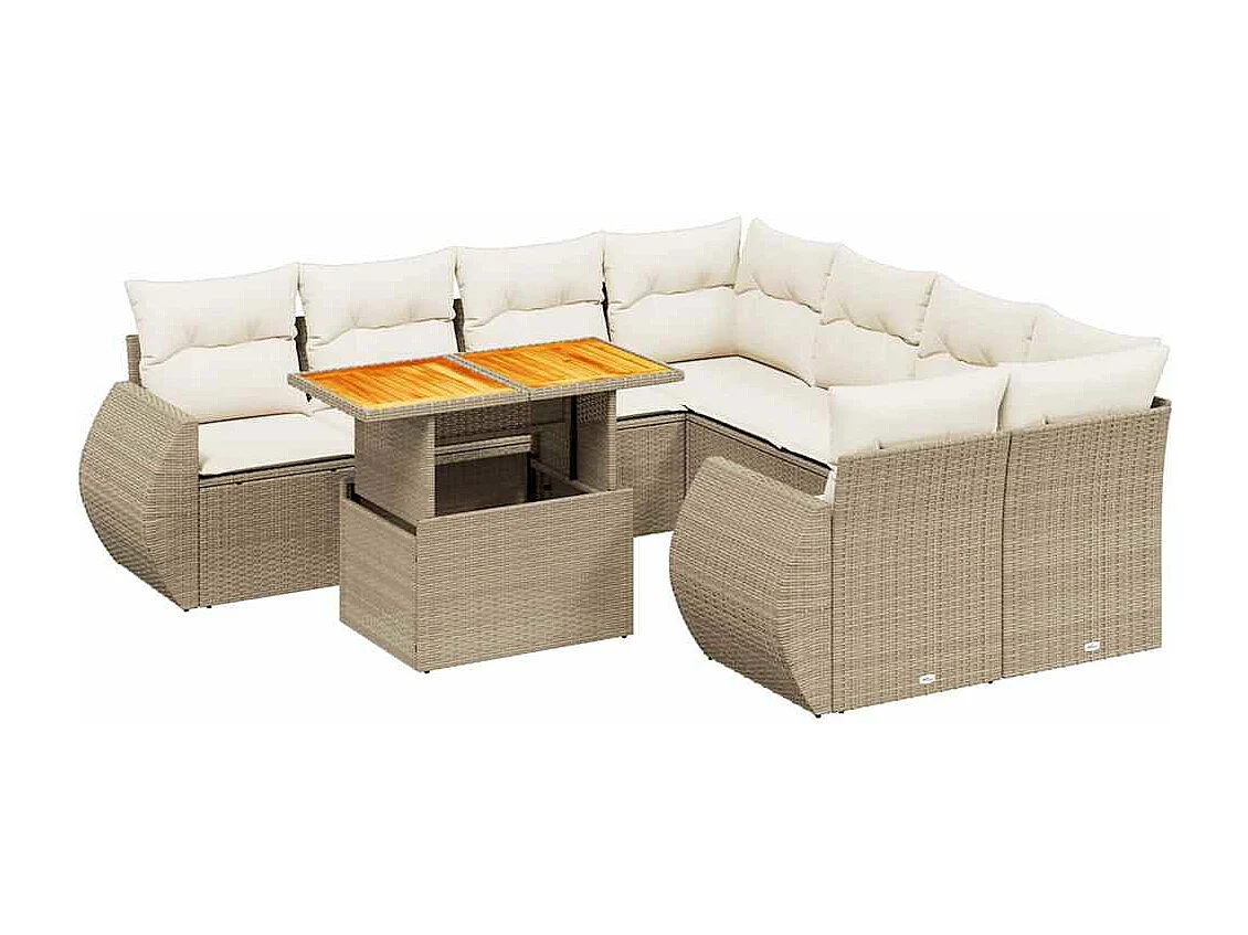 Salon de jardin avec coussins 9 pièces beige résine tressée