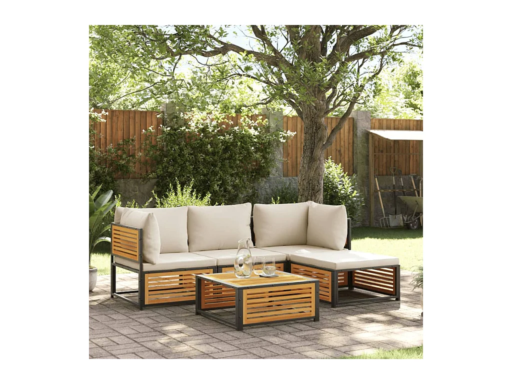 Salon de jardin avec coussins 5 pièces Bois d'acacia solide