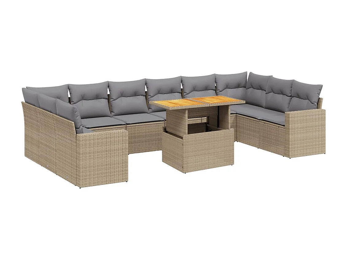 11-delige Tuinset met kussens poly rattan beige