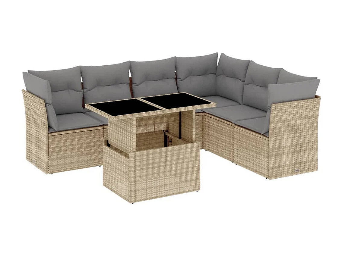 Salon de jardin avec coussins 7 pièces beige résine tressée