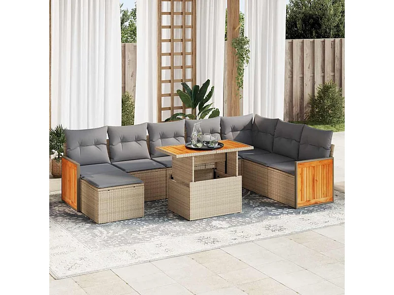 Set sofás jardín y cojines 7 piezas ratán sintético acacia beige