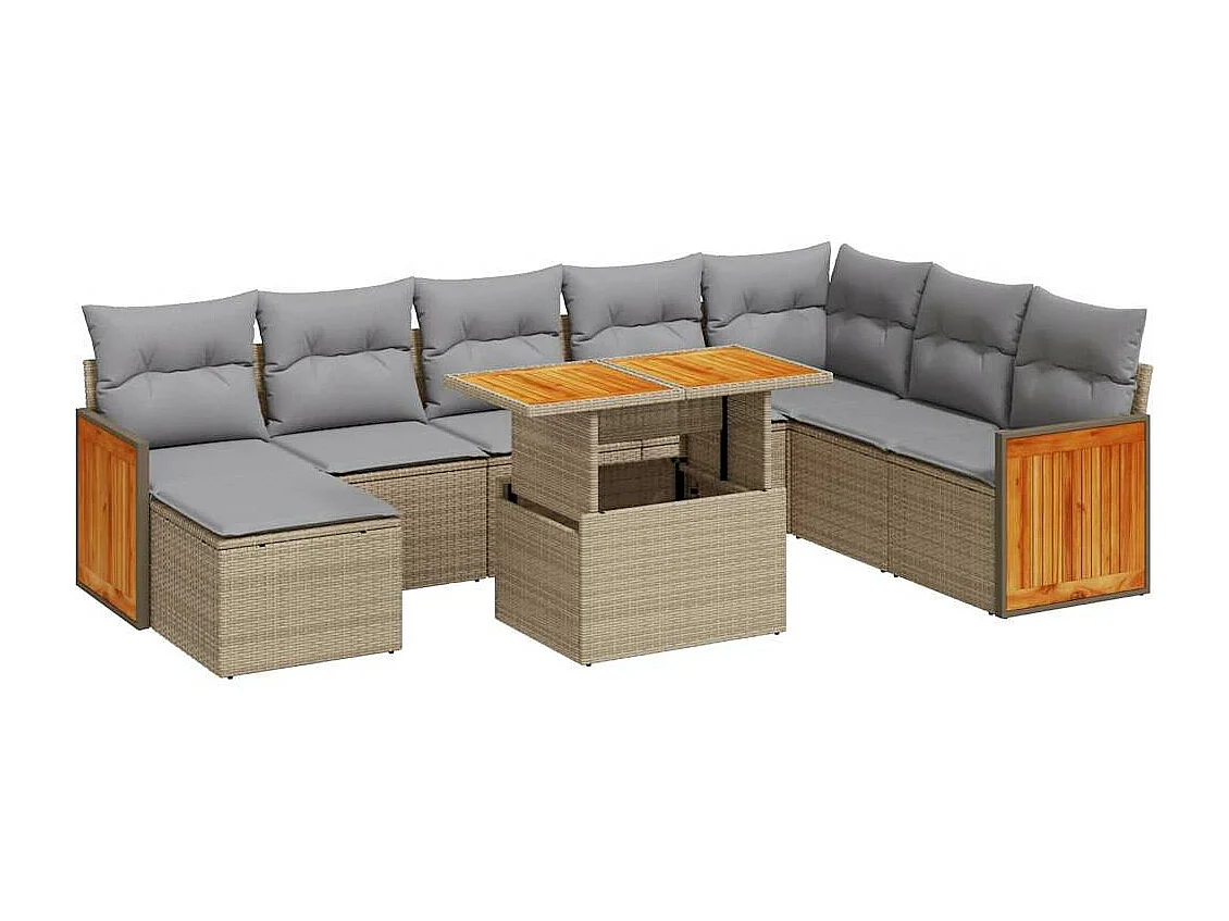 Set sofás jardín y cojines 7 piezas ratán sintético acacia beige