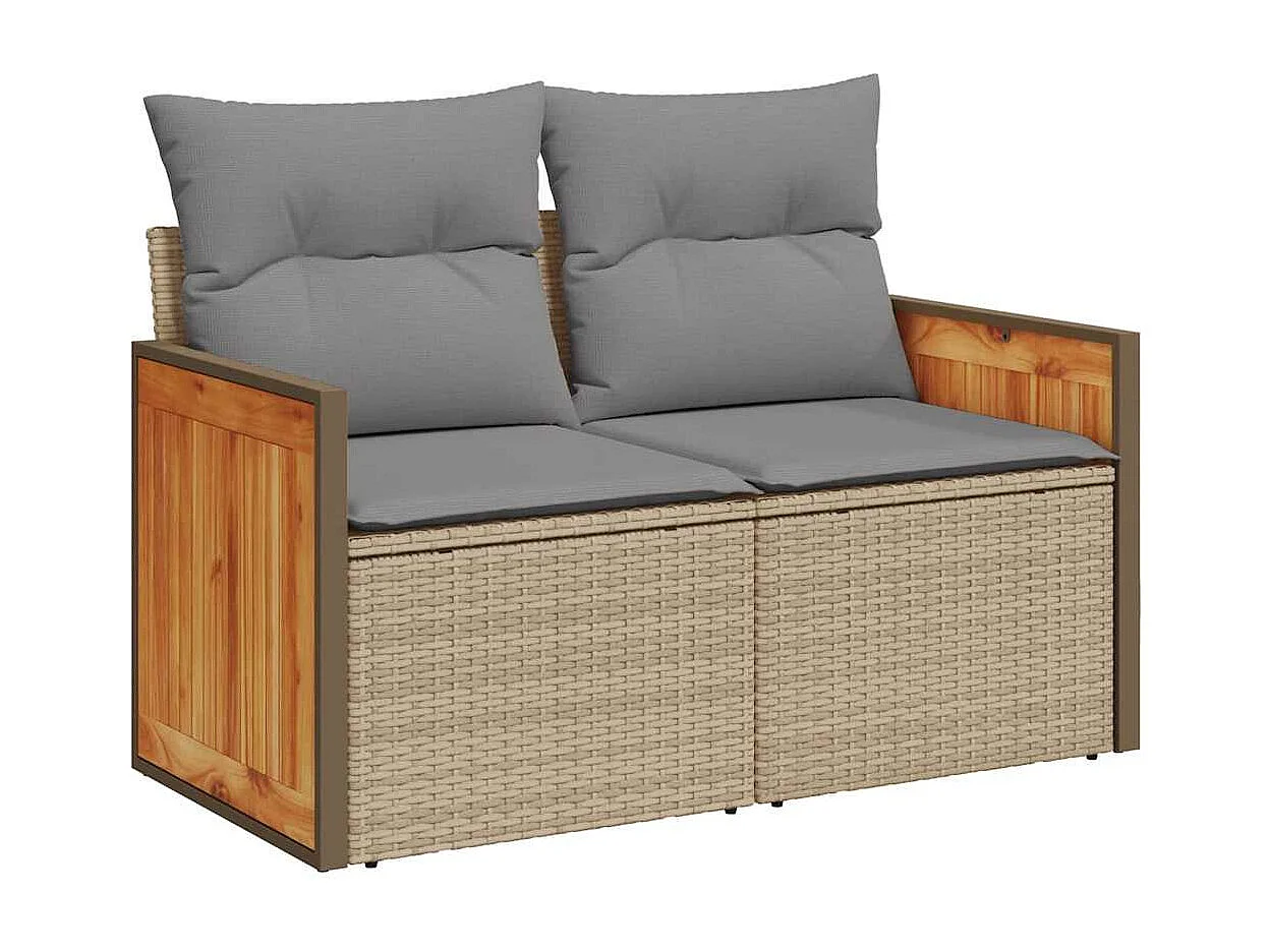 Set sofás jardín y cojines 7 piezas ratán sintético acacia beige