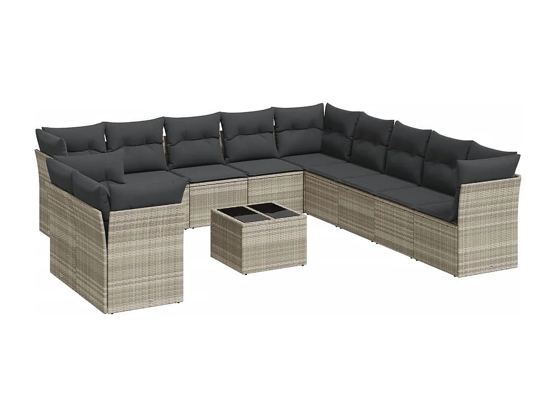 12-delige Loungeset met kussens poly rattan lichtgrijs