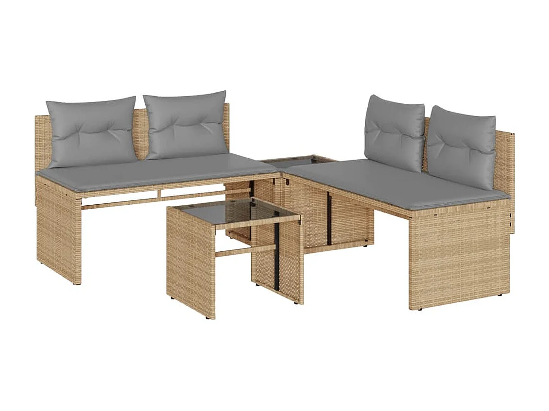 Salon de jardin avec coussins 4 pièces beige résine tressée