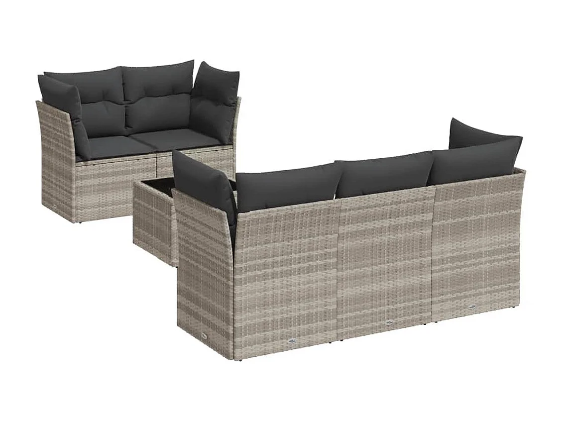 6-delige Loungeset met kussens poly rattan lichtgrijs