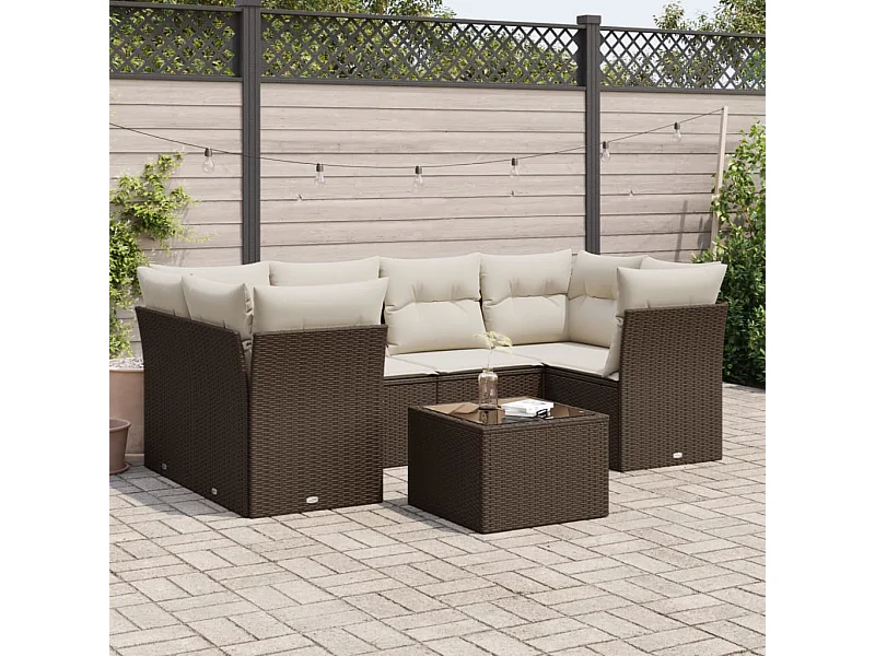 7-delige Loungeset met kussens poly rattan bruin