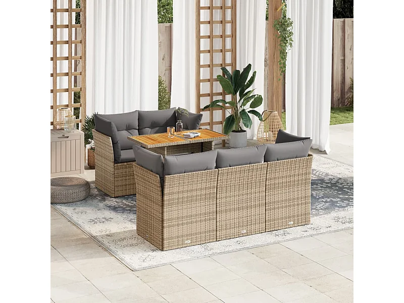 6 peças conjunto de sofás para jardim com almofadões vime PE bege