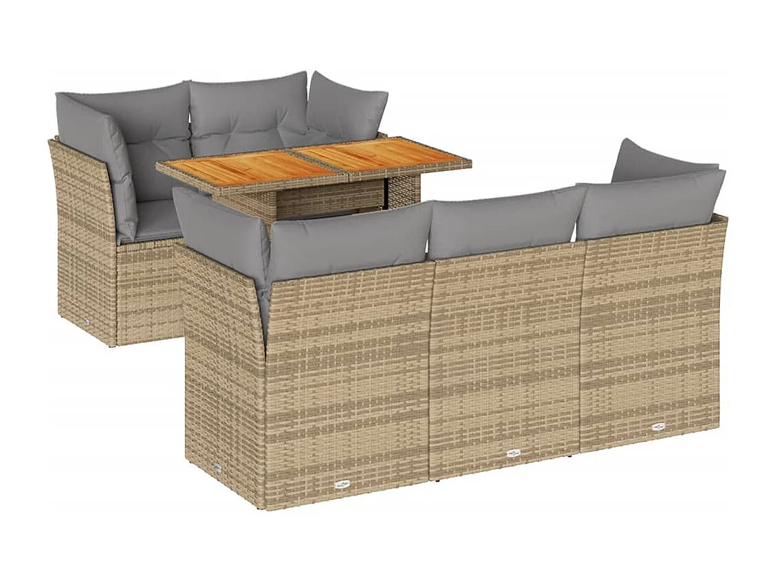 6 peças conjunto de sofás para jardim com almofadões vime PE bege